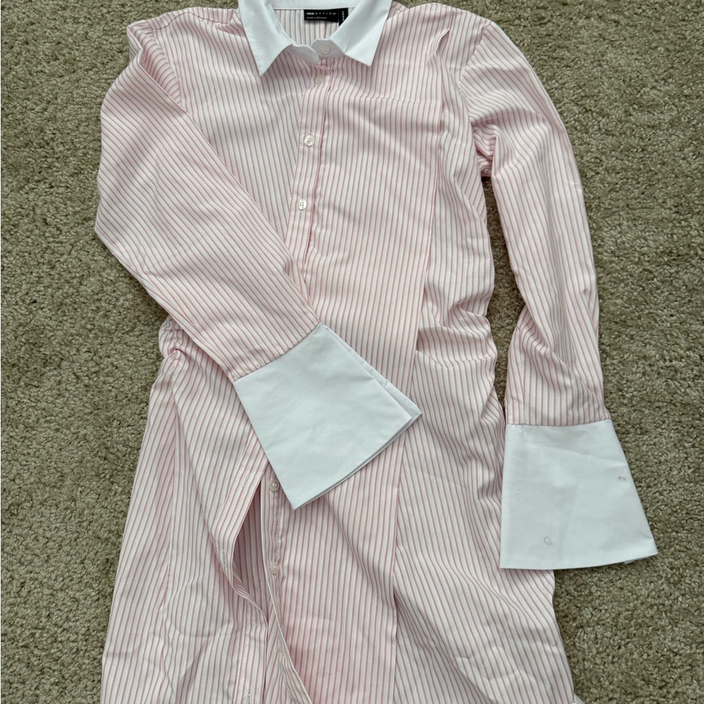 NWT Pink Striped Button-Up Shirt with White Collar
